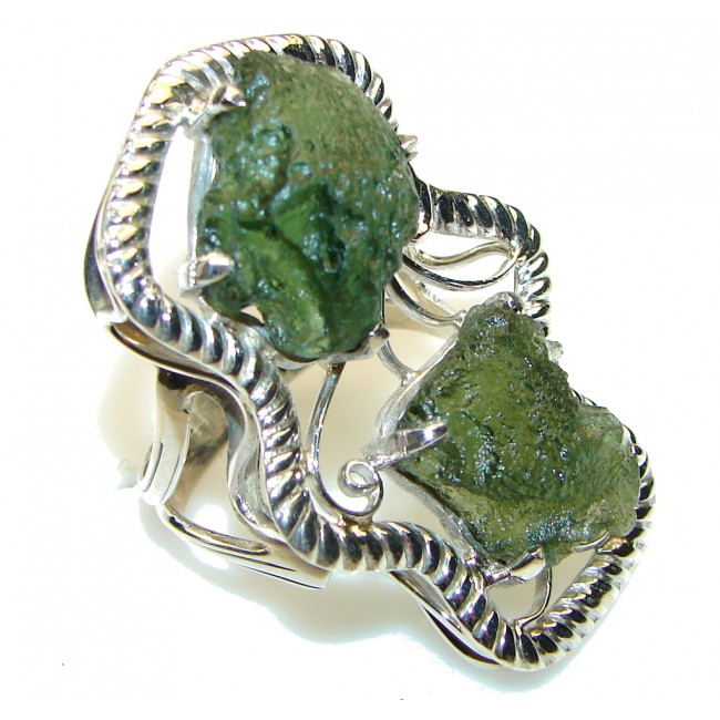 Big! Fashion Green Moldavite Sterling Silver Ring s. 12