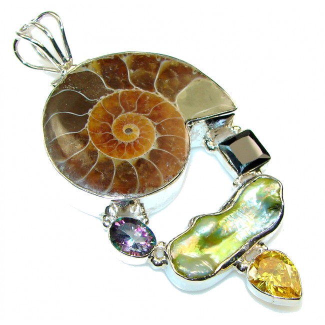 New Trendy! Ammonite Fossil Sterling Silver Pendant