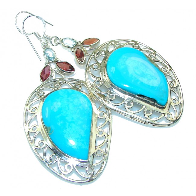 Big! Sleeping Beauty!! Blue Turquoise Sterling Silver earrings