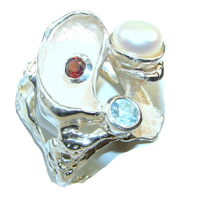 Amazing Design Of Fresh Water Pearl Italy Made Sterling Silver ring s. 8