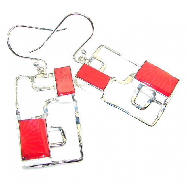 Falling In LOve!! Red Fossilized Coral Sterling Silver earrings