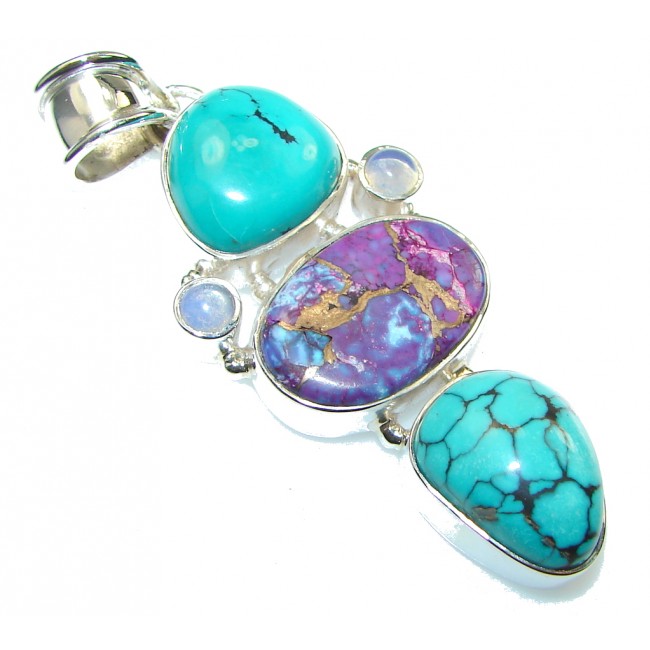 Excellent!! Multicolor Turquoise Sterling Silver Pendant