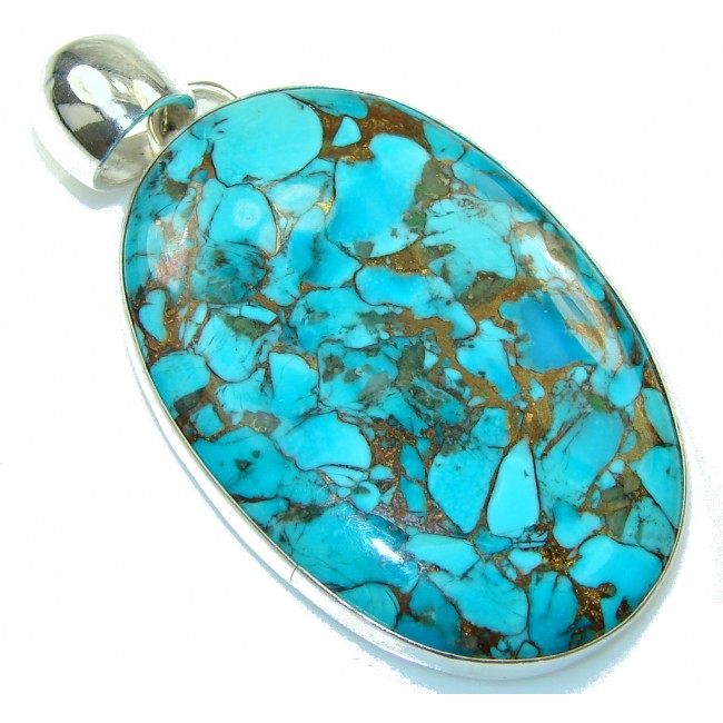Big! Natural Blue Copper Turquoise Sterling Silver Pendant