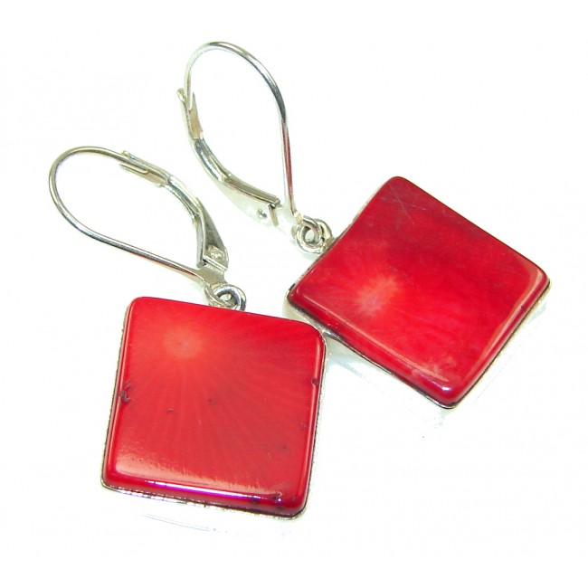 Special Secret! Red Fossilized Coral Sterling Silver earrings