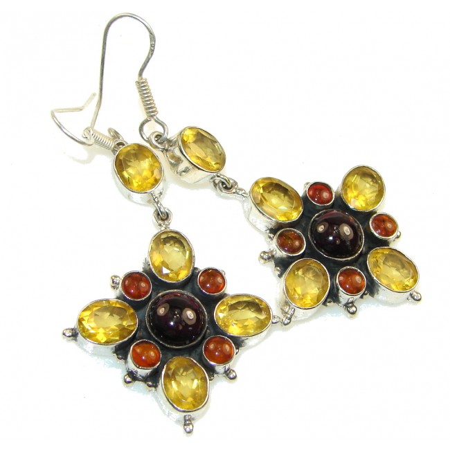 Stunning Yellow Citrine, Amber Sterling Silver earrings / Long