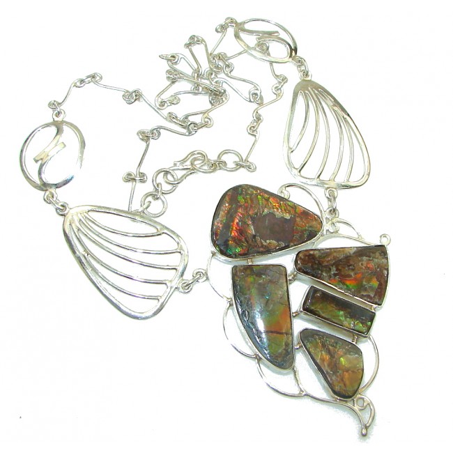 Natural Beauty!! Multicolor Ammolite Sterling Silver necklace
