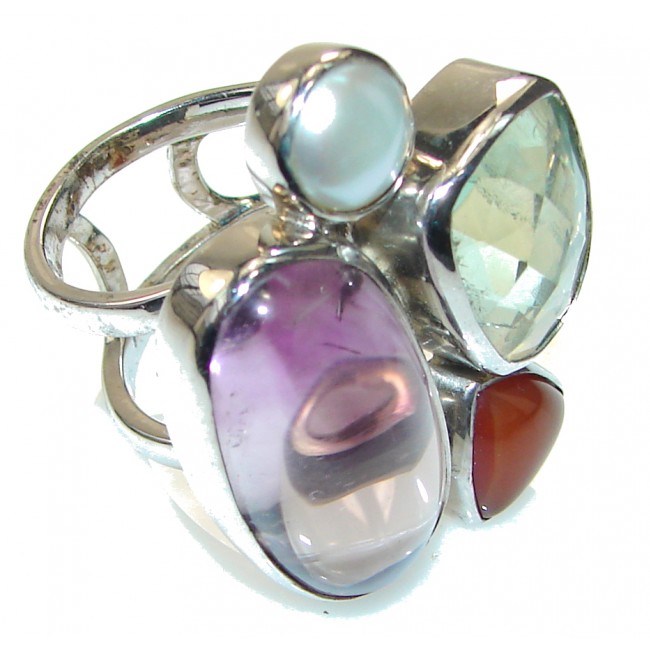 Chunky Light Pink Amethyst Sterling Silver ring; size 7