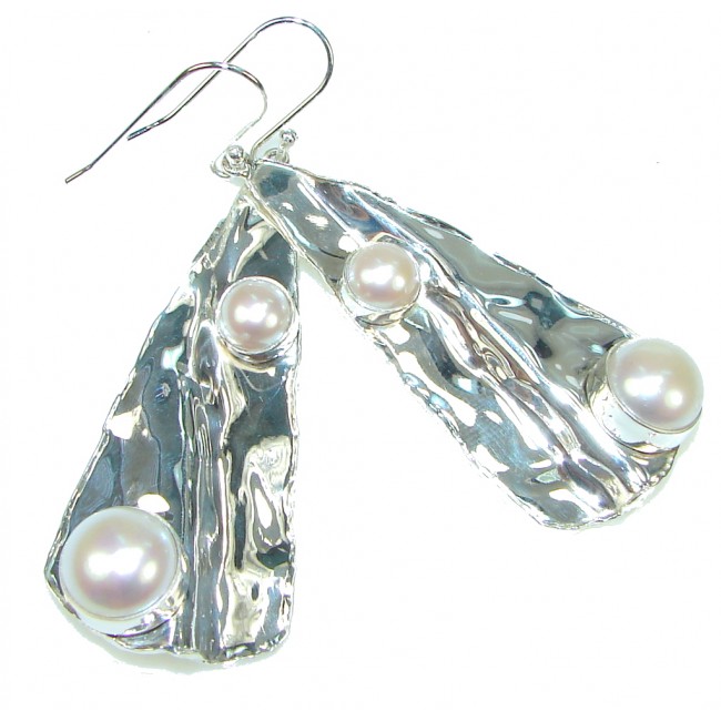 Large! Hummered Silver Fresh Water Pearl Sterling Silver earrings