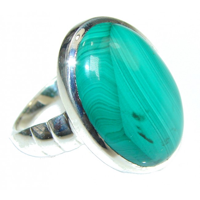 Self-Confidence And Success! Green Malachite Sterling Silver ring s. 8