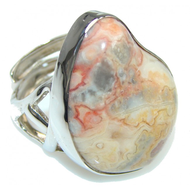 Large! Excellent Crazy Lace Agate Sterling Silver Ring s. 9 - Adjustable