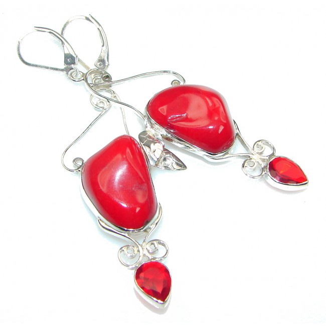 Big! The One! Red Fossilized Coral Sterling Silver earrings