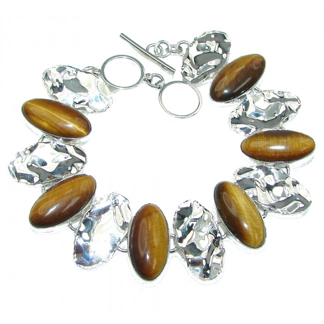 Incredible Style! Tigers Eye Covered Back Sterling Silver Bracelet