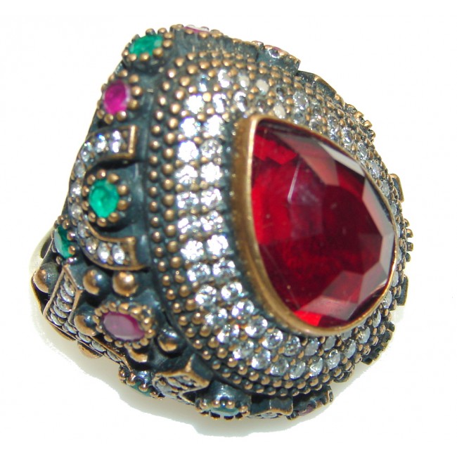 Victorian Style!! Red Garnet Quartz Sterling Silver ring s. 9