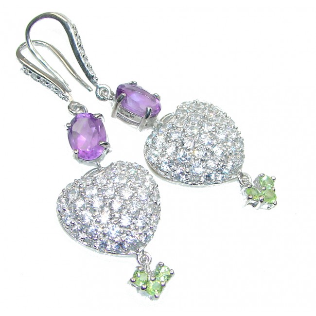 New Amazing Design! Purple & Green Amethyst, White Topaz Sterling Silver earrings