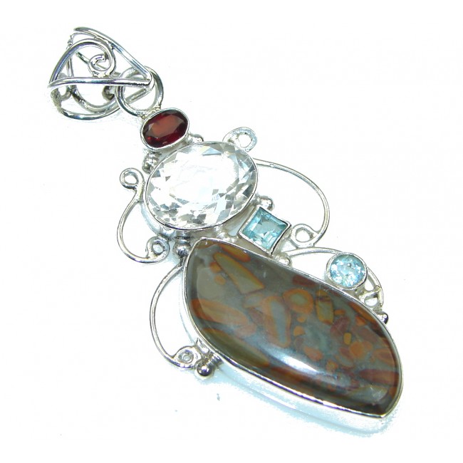 Big! Excellent Brown Montana Agate Sterling Silver Pendant