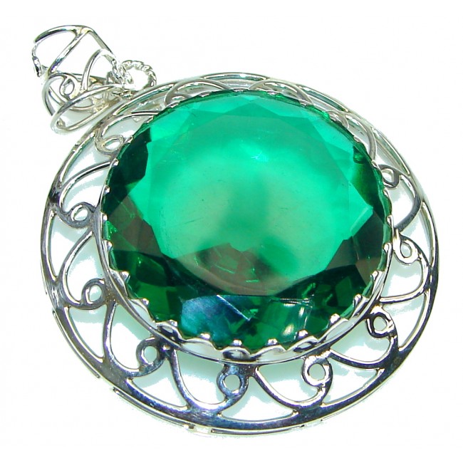 Secret! Created Green Emerald Sterling Silver Pendant