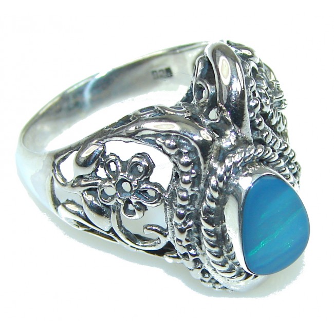 Secret! Created Blue Fire Opal Sterling Silver ring s. 9