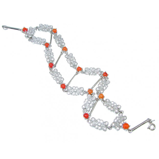 Gorgeous Design! Orange Sapphire, White Topaz Sterling Silver Bracelet