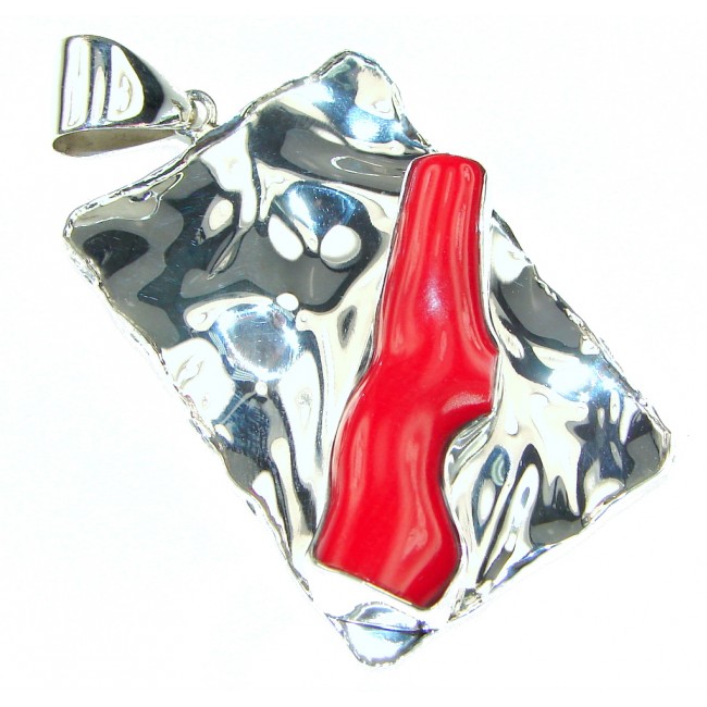 Power Love! Red Fossilized Coral Sterling Silver pendant