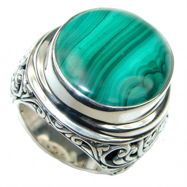 Green Love! Totally Oversized AAA Green Malachite Sterling Silver ring s. 8 1/4