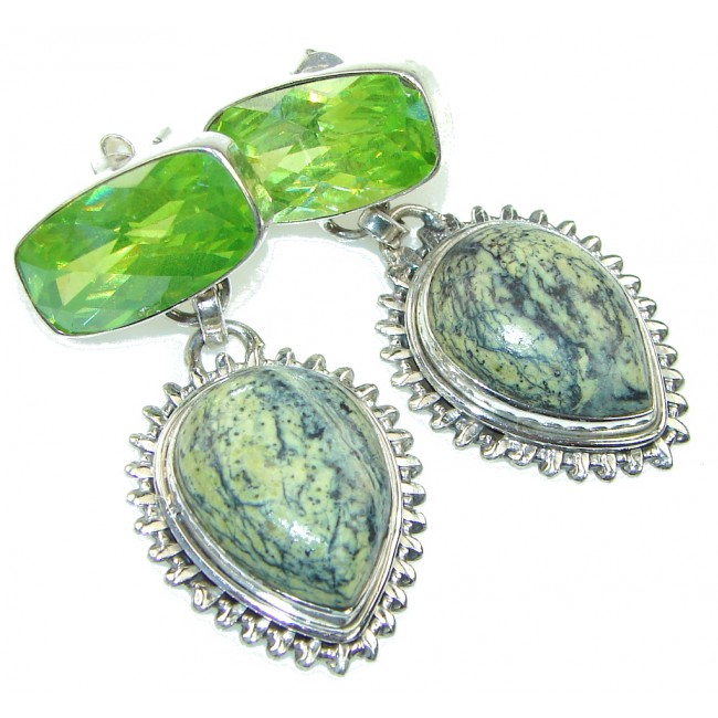 Green Jungle! Rainforest Jasper Sterling Silver earrings