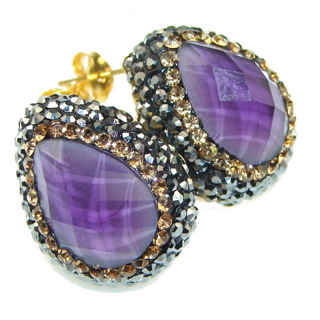 Turkish Style! Purple Amethyst, Citrine Sterling Silver earrings