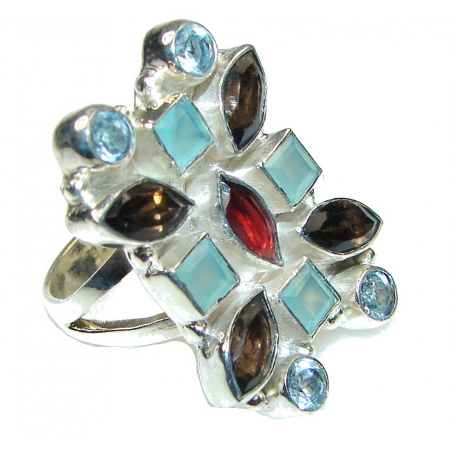 Pacific Glory! Multigem Sterling Silver Ring s. 7 1/2