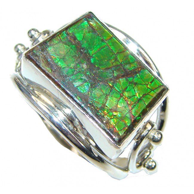 Natural AAA Green Ammolite Sterling Silver ring s. 10