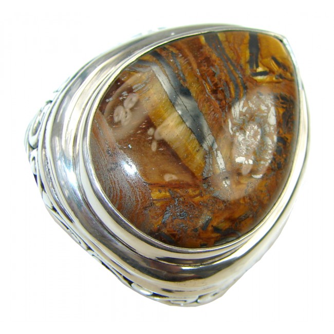 Bali Collection Gaint AAA Brown Tigers Eye Sterling Silver Ring s. 8