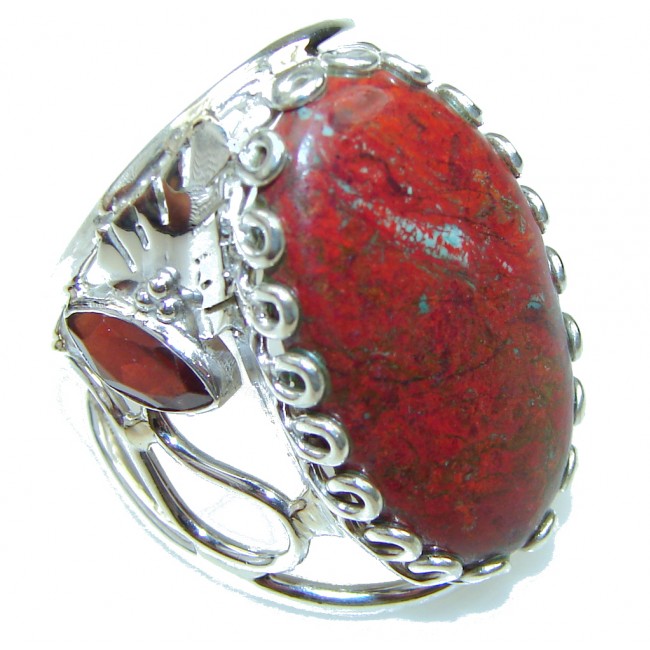 Protects From Fears! Red Jasper & Garnet Sterling Silver ring s. 8 1/2