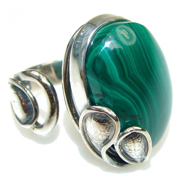 Green Love! AAA Green Malachite Sterling Silver ring s. 8 -adjustable