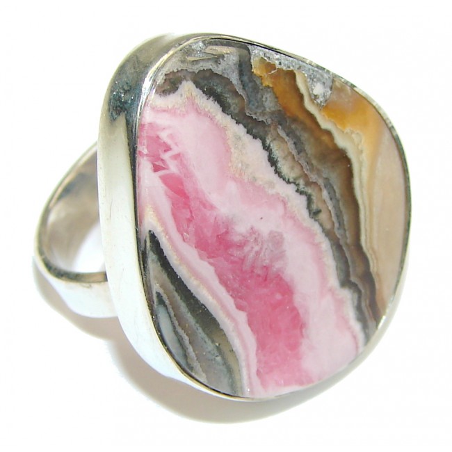 Secret Design! Pink Rhodochrosite Sterling Silver ring s. 8 1/2
