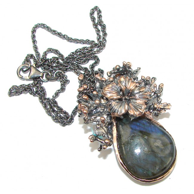 Italy Made! Blue Labradorite, Rose Gold Plated, Rhodium Plated Sterling Silver necklace