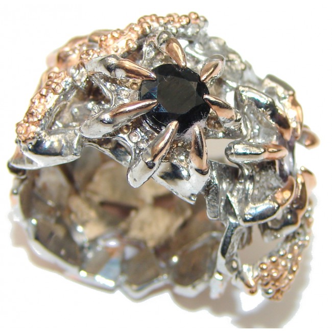 Gorgeous Design! Black Spinel, Rose Gold Plated Sterling Silver ring; 7 1/2