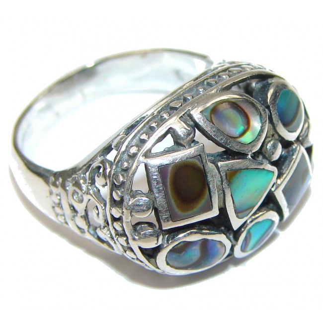 Beauty Diving! Rainbow Abalone Sterling Silver ring s. 7