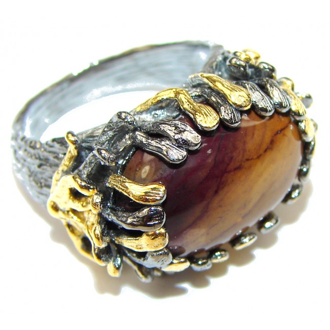 Exclusive Style! Mookaite, Rhodium Plated, Gold PLated Sterling Silver Ring s. 7 1/4