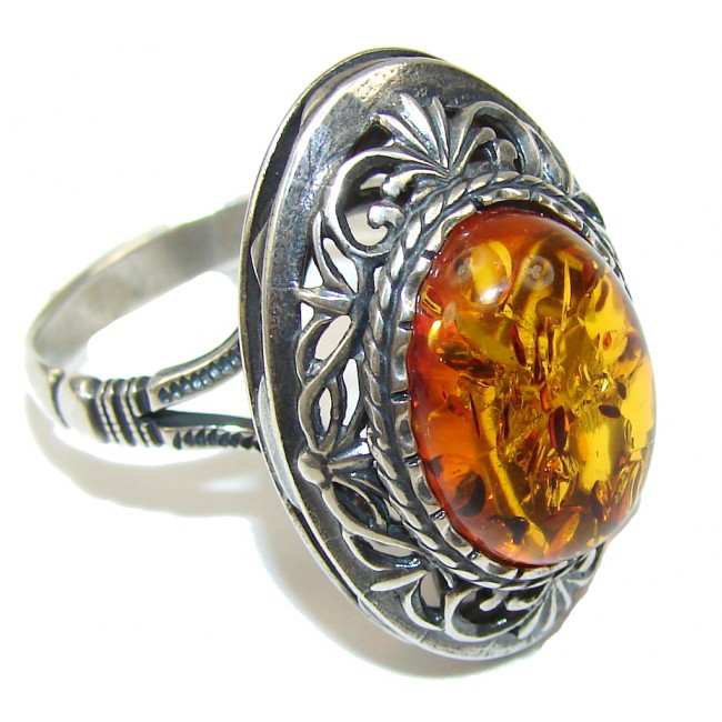 Big! Special Secret! AAA Baltic Polish Amber Sterling Silver Ring s. 11