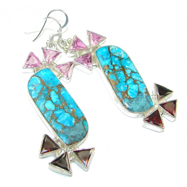 Big! Excellent Blue Copper Turquoise Sterling Silver earrings