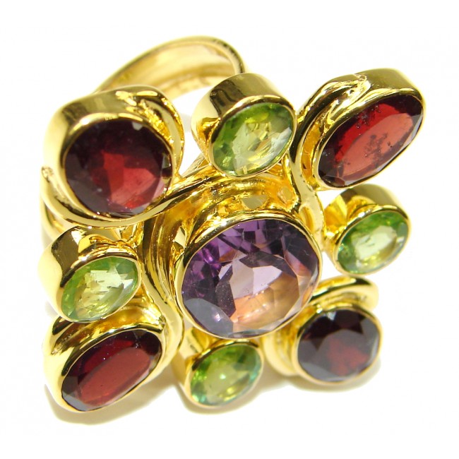 Genuine AAA Purple Amethyst, Gold Plated Sterling Silver Ring s. 7