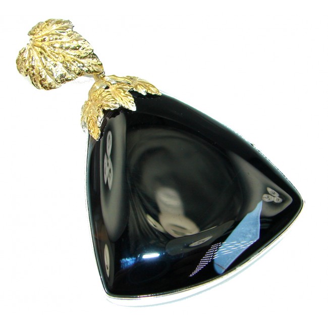 Giant AAA Black Onyx Two Tones Sterling Silver Pendant