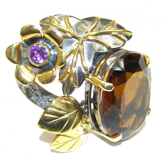 AAA Smoky Topaz, Gold Plated Rhodium Plated Sterling Silver ring s. 8