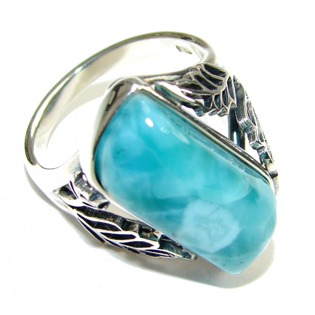 Natural Caribbean Sea Blue Larimar Sterling Silver Ring s. 8 1/2