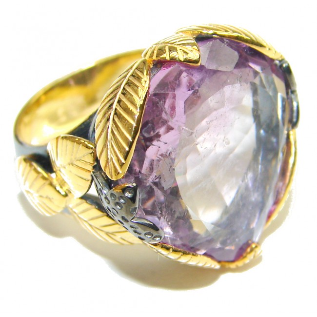 Gorgeous! Genuine Amethyst 18K Gold Rhodium Plated Sterling Silver Ring s. 7