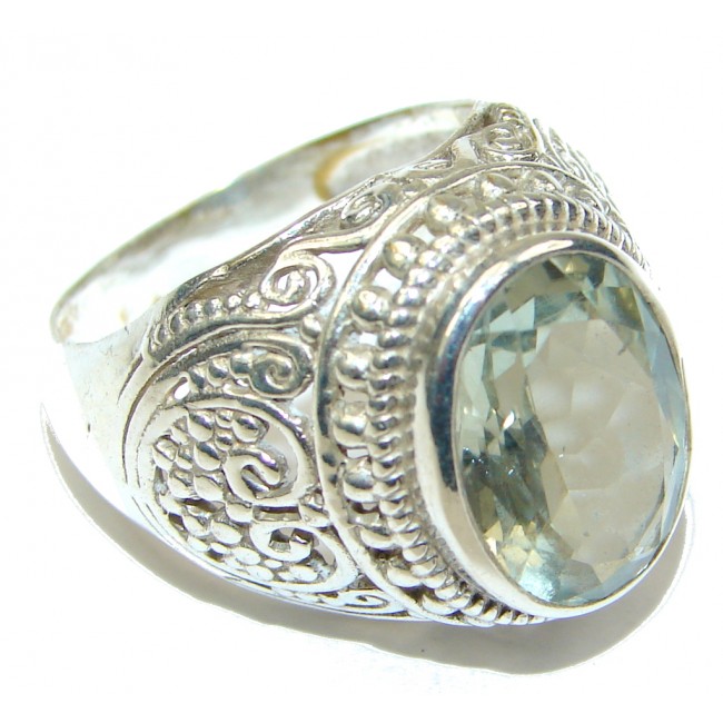 Delicate Light Green Amethyst Sterling Silver ring s. 8