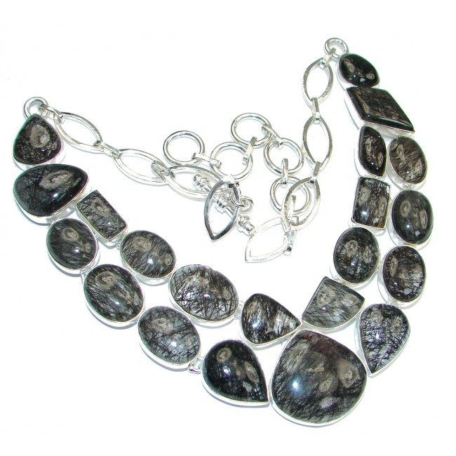 Natural Beauty! Black Tourmalinated Quartz Sterling Silver necklace