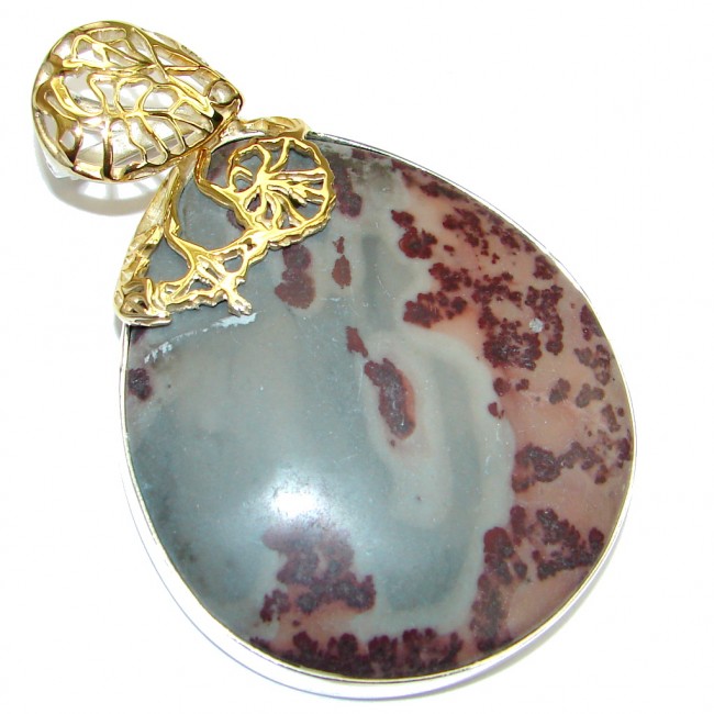 Perfect Gift! Silver Leaf Jasper, Gold Plated Sterling Silver Pendant