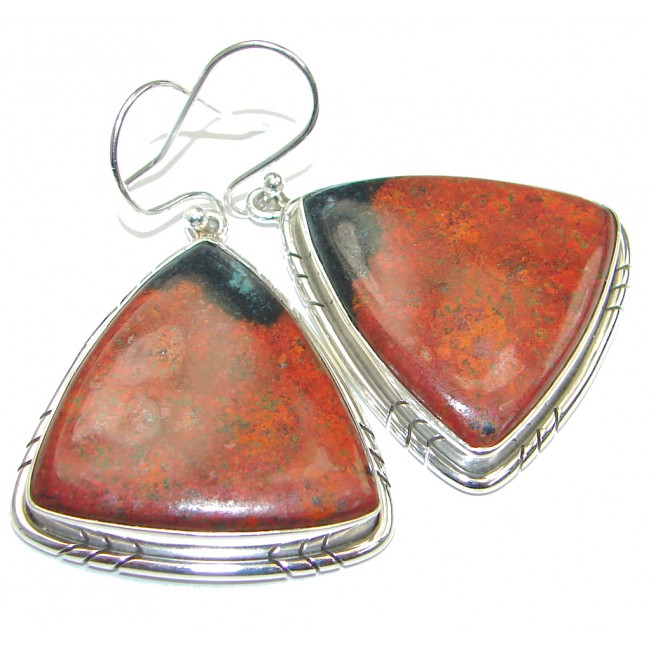 Big! Excellent Red Sonora Jasper Sterling Silver Earrings