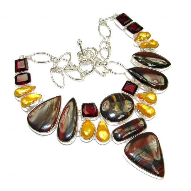 Excellent AAA + Iron Tigers Eye Sterling Silver necklace