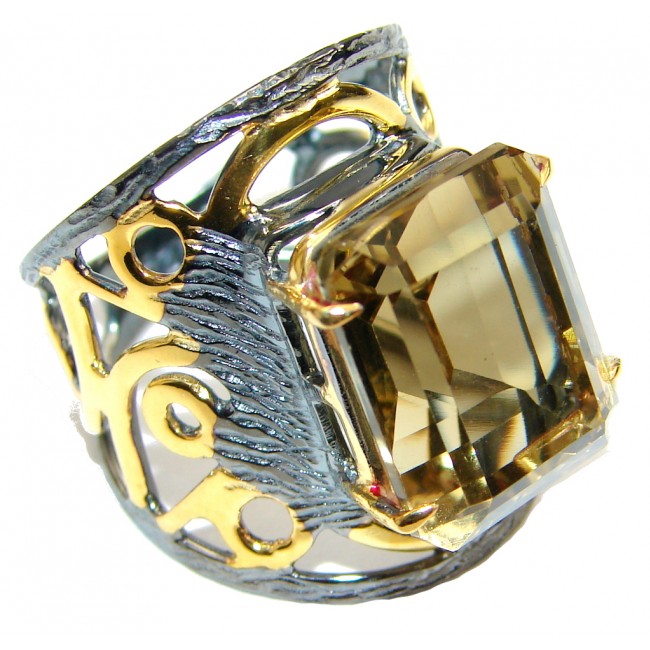 Summer Beauty! Citrine, Gold Plated, Rhodium Plated Sterling Silver Ring s. 7