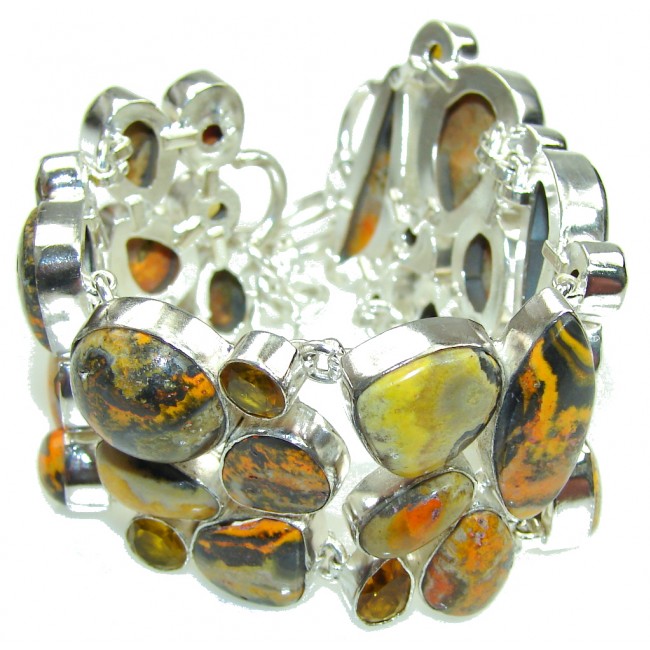 Aura Of Beauty! Yellow Bumble Bee Jasper Sterling Silver Bracelet